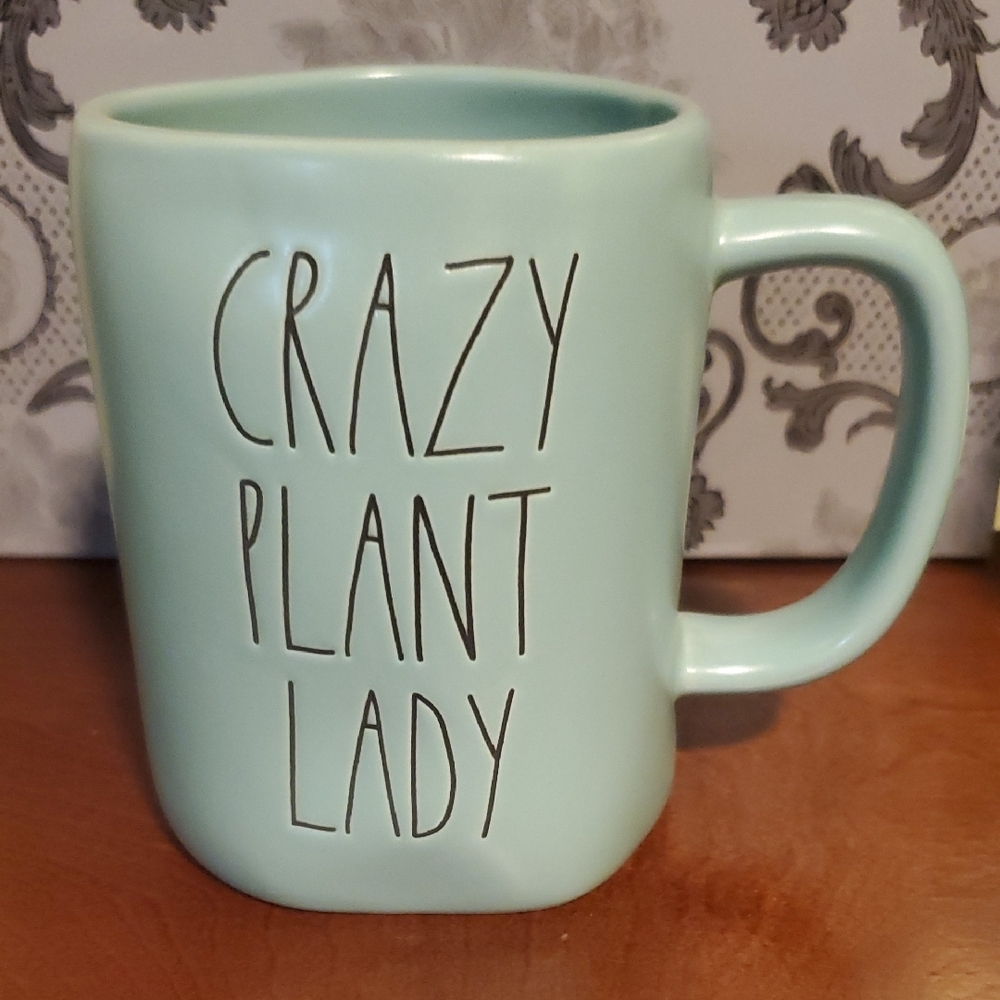 Rae Dunn Teal Matte Green Crazy Plant Lady Mug NWT From USA